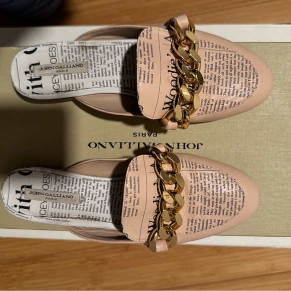 John Galliano Chain Mules, Nude color with newspaper print pattern, Size 36 - Picture 8 of 13